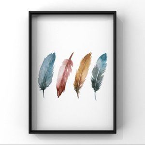 Abstract feather watercolor art print.